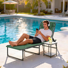 Outsunny Folding Lounge Chair - Chaise Lounge with Headrest - Green-Made with a powder-coated steel frame