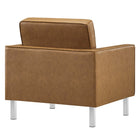 Modway Loft Tufted Vegan Leather Armchair and Ottoman Set - Silver Tan-Weight Capacity: 330 lb