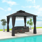 Outsunny 10 ft W x 10 ft L Double Roof Hardtop Gazebo with Nettings Curtains - Black-Translucent polycarbonate hardtop lets in a bit of sunlight while providing shade