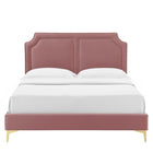 Modway Novi Performance Velvet King Bed with Gold Metal Legs with Foot Caps - Dusty Rose-Assembly Required