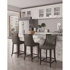 Manhattan Comfort Emperor 19" Traditional Faux Leather Upholstered Bar Stool - Pebble Grey - 3 Pack-Frame Made of Solid Beech Wood with Rich Walnut Finish