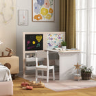 Qaba Kids 3-in-1 Table and Chair Set with Foldable Easel and Storage Shelves - White-Blackboard folds for space-saving storage 