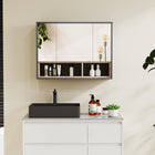 HOMCOM Wall Mounted Bathroom Medicine Cabinet with Mirror - Grey-Handle-free design for a seamless look