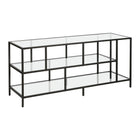Hudson&Canal Winthrop TV Stand with Glass Shelves for TV's up to 60" - Blackened Bronze-Features 2 shelves for ample storage