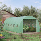 Outsunny 20' x 10' x 6.6' Large Walk-in Greenhouse with Windows and Door - Green-Conveniently access your planting through an extra-wide zippered roll-up door (only 1 side)  