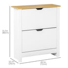 HOMCOM Narrow Shoe Cabinet with 2 Flip Drawers & Adjustable Shelf for Entryway - White-Melamine coating on the particleboard surface makes it easy to clean