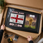 Frameworth Official FIFA World Cup 2026 England Flag & Trophy Framed Print - 15" x 24"-Handcrafted in Canada by Frameworth Sports Marketing, established 1992, producing officially licensed sports memorabilia.