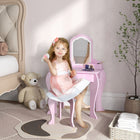 Qaba Kids Vanity Table with Mirror & Stool - Cloud Design - Pink-A cute cloud design that'll uplift any room 
