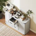 HOMCOM 47" Modern Sideboard Buffet Cabinet with Drawers & Storage Doors - White Wood Grain-Smooth metal slides and adjustable hinges ensure convenient daily use