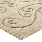 Modway Jubilant Sprout Scrolling Vine Shag Area Rug - 8 ft W x 10 ft L - Creame/Beige-Stain Resistant / Easy To Clean