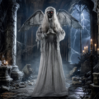 HOMCOM 5.3' Animated Standing Crying Angel with Sound Touch Activation - Dark Grey-Vibrates, slowly turns, suddenly raises its head, then slowly turns back for animated movement 