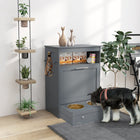 PawHut Pet Feeder Station Storage Cabinet and Container - Grey-Comes with a countertop, a compartment and a cabinet to store all your pets supplies 