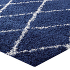 Modway Toryn Diamond Lattice Shag Area Rug - 5 ft W x 8 ft L - Navy/Ivory-High Density / Machine-Woven