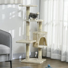 PawHut 46" Multi Level Activity Center Cat Tree - Beige-Enjoyable play centre with 4 perches, 1 condo, 2 toys, and several scratching posts 