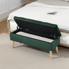 HOMCOM Upholstered Storage Ottoman Bench with Wooden Legs - Dark Green-Hidden storage under lid keeps blankets and pillows tidy;