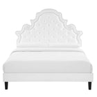 Modway Gwyneth Tufted Performance Velvet Full Platform Bed with Black Wood Legs - White-Stain-Resistant Performance Velvet