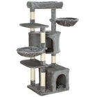PawHut 52.5" Cat Tree Tower with Bed, Condos and Hammocks - Grey-Activity play center includes scratching posts for claw health 