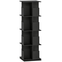 HOMCOM 4 Tier Rotating Bookshelf Tower - Black Wood Grain-Features a 360° rotating base for effortless access to all books