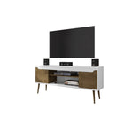 Manhattan Comfort Bradley 62.99" Mid-Century Modern TV Stand - White and Rustic Brown-Mid-Century Modern Free Standing TV Stand for Living Room and Bedroom use