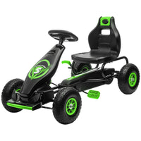 Aosom Kids Pedal Go Kart with Adjustable Seat and Shock Absorption - Green-Inflatable rubber wheels with suspension system 
