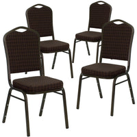 Flash Furniture HERCULES Series Crown Back Stacking Banquet Chairs with Gold Vein Frame - Brown - 4 Pack-Set of 4 Multipurpose Banquet Chairs