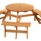 Outsunny Picnic Table Bench Set with Umbrella Hole for 6 People - Brown-Folding tanning chair with face hole, arm slots and pillow for convenient reading