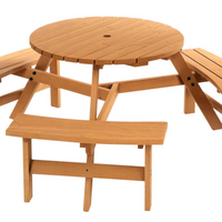 Outsunny Picnic Table Bench Set with Umbrella Hole for 6 People - Brown-Folding tanning chair with face hole, arm slots and pillow for convenient reading