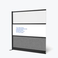 Luxor Modular Wall Extension with Whiteboard - 70" W x 70" H - Wide Black Frame, Frosted Acrylic, Cool Grey PET-Creates semi permanent privacy in shared spaces