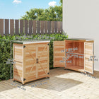 Outsunny Garden Storage Cabinet with Metal Tabletop & Shelf - Natural-Inner shelf organizes garden tools and pot plants
