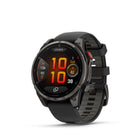 Garmin fēnix 8 Pro Multisport GPS Smartwatch - 47 mm - Carbon Grey DLC Titanium with Black/Pebble Grey Silicone Band-RUGGED BY DESIGN - Built to endure, this premium design is dive-rated and features leakproof buttons, a metal sensor guard cover and a bright 1.4" AMOLED display with a scratchresistant lens and titanium bezel — so it can go places your phone can’t. It’s tested to U.S. military standards for thermal, shock and water resistance.