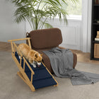PawHut Adjustable Foldable Dog Stairs with Non-slip Mat-Easily foldable for compact storage and transport 