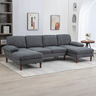 HOMCOM U-Shaped Sofa with Double Chaise Lounge for Living Room - Dark Grey-Linen-feel fabric offers a soft touch and luxurious feel