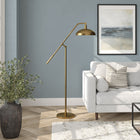 Hudson&Canal Devon Boom Arm Floor Lamp with Metal Shade - Brass/Brass-Paired with a brass dome metal shade