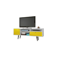Manhattan Comfort Liberty MDP and MDF 70.86"W TV Stand, White and Yellow (202AMC64)-Free Standing TV Stand for Living Room and Bedroom use.