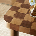Modway Oscar 36" Square Checkered Dining Table - Walnut and Dark Walnut-Built-in Game Board Tabletop