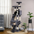 PawHut 68" Multi-Level Large Cat Tree Tower with Condo - Charcoal Grey-Post made with the wear-resistant sisal rope for your cat's scratching and grooming needs 