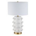 Hudson&Canal Farrington 26" Tall Ceramic Table Lamp with Fabric Shade - Matte White/White-Modern design for your living room, workspace, or bed side table