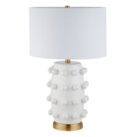 Hudson&Canal Farrington 26" Tall Ceramic Table Lamp with Fabric Shade - Matte White/White-Modern design for your living room, workspace, or bed side table