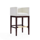Manhattan Comfort Kingsley 21" Mid-Century Modern Faux Leather Upholstered Bar Stool - Ivory and Dark Walnut - 2 Pack-Upholstered in Faux Leather with Foam Padding