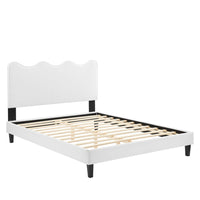 Modway Current Performance Velvet Twin Platform Bed with Black Wood Legs - White-Twin Platform Bed