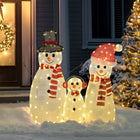Outsunny Light Up Christmas Snowman Family 3-Piece Set with LED Lights - White-Warm white LED lights through shimmering vibrant fabric, create captivating glow 
