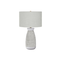 Monarch Specialties 27" H Contemporary Table Lamp - Grey Ceramic / Grey Shade-Combining a smooth white with a textured grey finish on the vase-shaped base on this 27"h ceramic table lamp, topped with a beige linen drum shade and finished with a silver finial on top, brings a fresh, fashionable style to any contemporary living room, bedroom, or office space