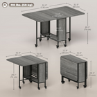 HOMCOM 51" Mobile Wheel Drop Leaf Folding Dining Table with Storage Shelf for 6 - Distressed Grey-Particleboard frame with a country-style black metal finish