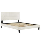 Modway Yasmine Channel Tufted Performance Velvet Queen Platform Bed with Tapered Black Wood Legs - White-Queen Platform Bed