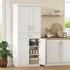 HOMCOM 72" H Modern Kitchen Pantry Cabinet with Shelves - White-2 large cabinets with doors and a pull-out drawer provide ample storage space 
