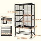 PawHut 54" H 4-Tier Rolling Small Animal Cage with Shelf - Black-Bottom shelf for placing pet toys or food 