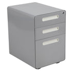 Flash Furniture Ergonomic 3-Drawer Legal/Letter Locking Mobile Filing Cabinet - Grey-Sleek appearance with inset handles