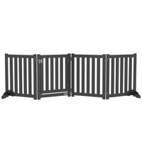 PawHut 4 Panel Foldable Dog Gate with Door - Black-Made of MDF, robust gate 