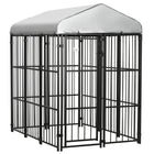 PawHut Covered Dog Kennel for Medium and Large Dogs - 6' L x 4' W x 6' H - Black-Shady roof keeps pets cool, dry, comfortable, and protected from the rain 