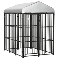PawHut Covered Dog Kennel for Medium and Large Dogs - 6' L x 4' W x 6' H - Black-Shady roof keeps pets cool, dry, comfortable, and protected from the rain 
